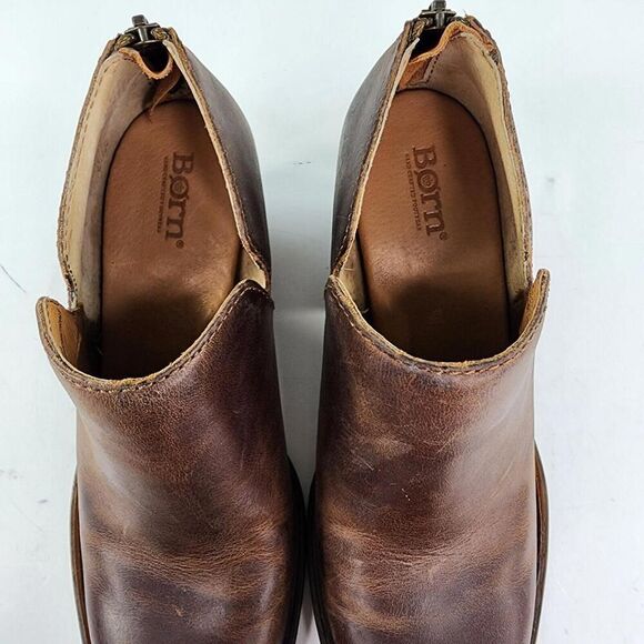 Born Antonia Brown Oiled Leather Zip Ankle Booties US 7 M Heels Clogs Shoes - Picture 7 of 11